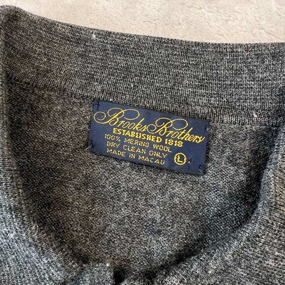 Brooks Brothers Vintage Merino Wool Gray Henley Sweater Men's size Large - Picture 3 of 6